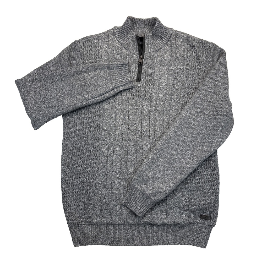Buffalo David Bitton Cable Knit 1/4 Zip Sweater Sherpa Lined Grey L